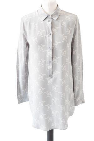 Equipment Dove grey longline deer print washed Silk Shirt UK S