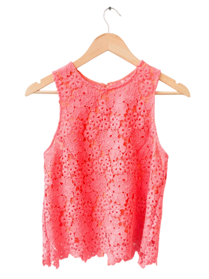 Whistles Neon Coral Pink Floral Tank Top UK 10