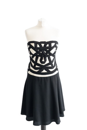 REISS Black ABustier Dress With Decorated Bodice UK 10
