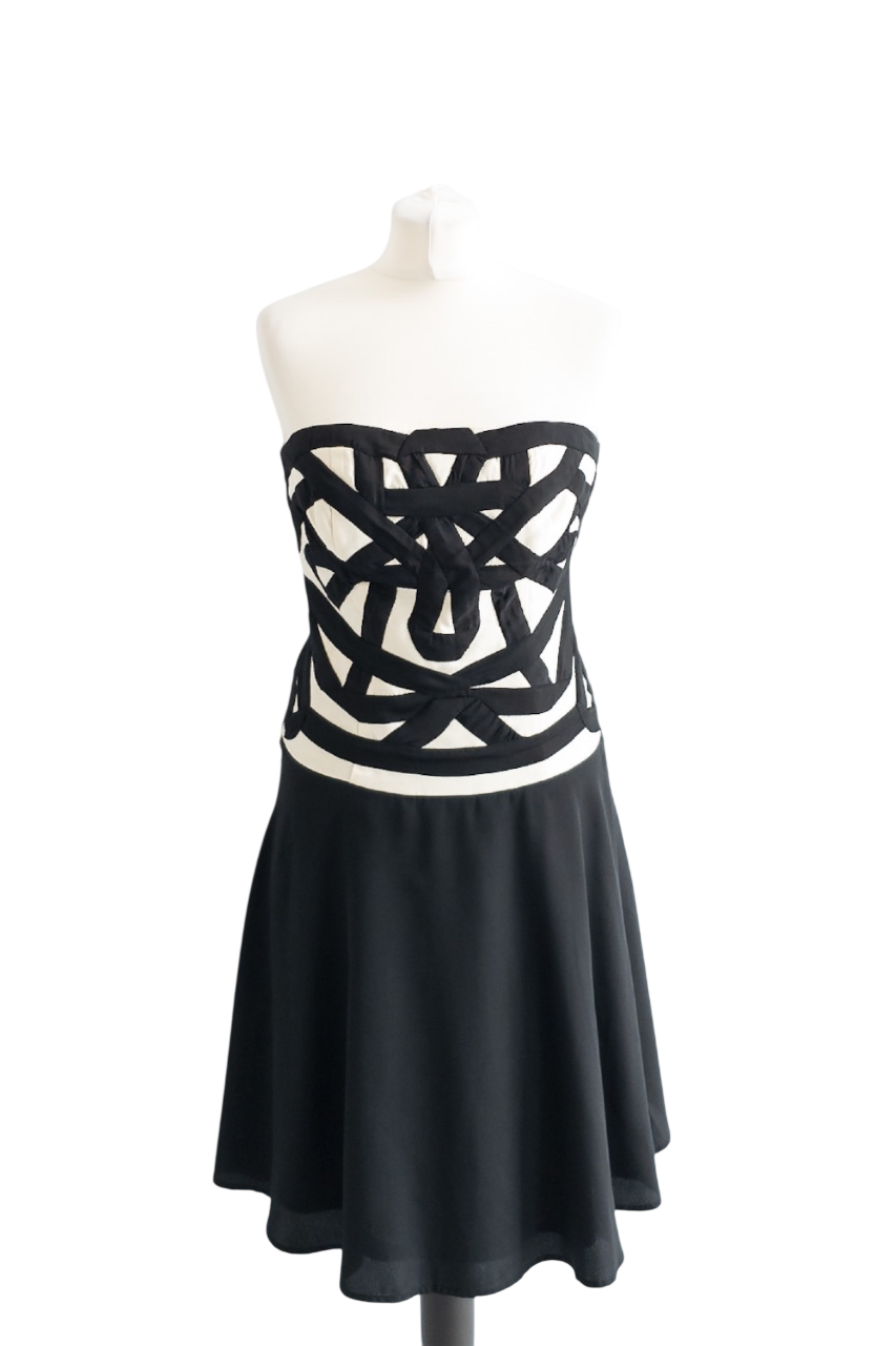 REISS Black ABustier Dress With Decorated Bodice UK 10