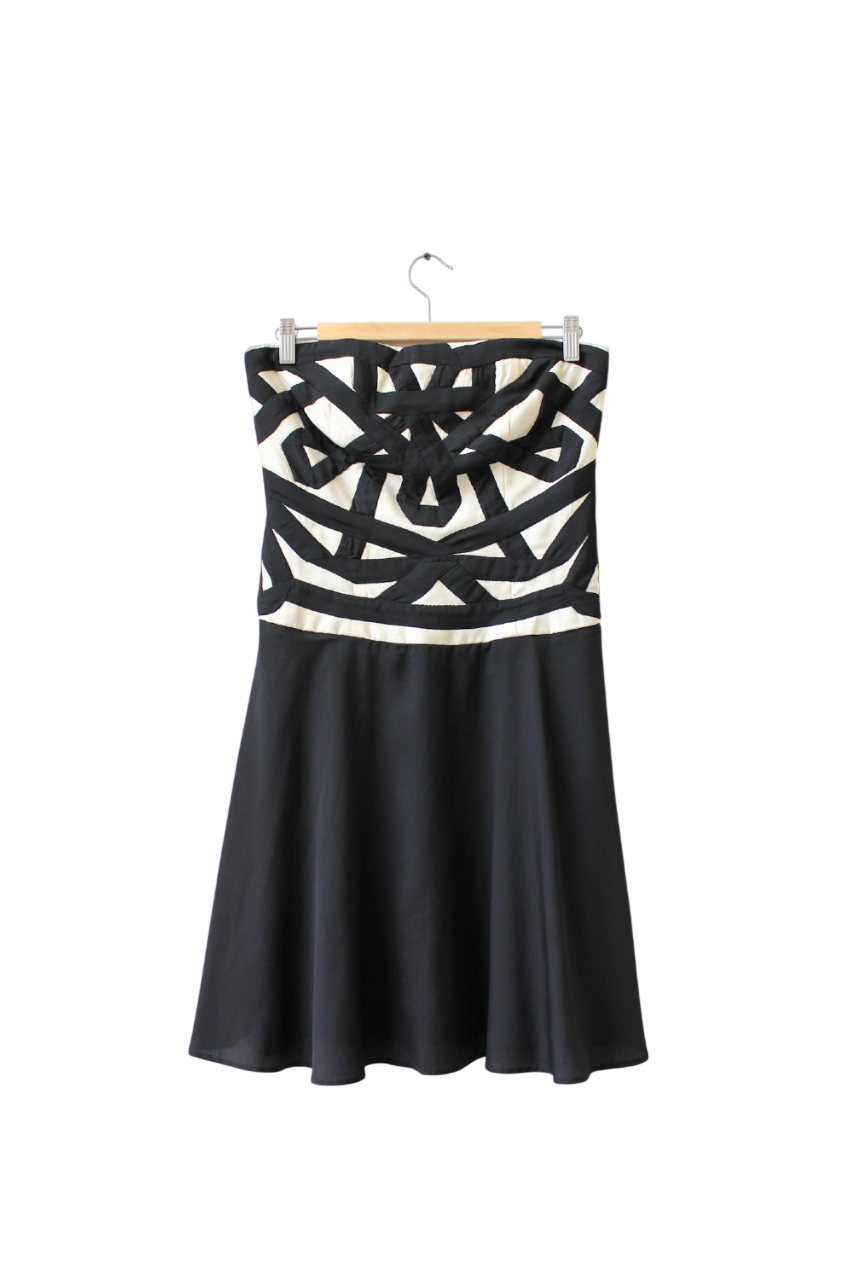 REISS Black ABustier Dress With Decorated Bodice UK 10