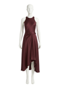 REISS Burgundy Micah Satin Drape Tuck Midi Dress UK 8
