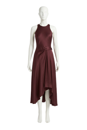 REISS Burgundy Micah Satin Drape Tuck Midi Dress UK 8