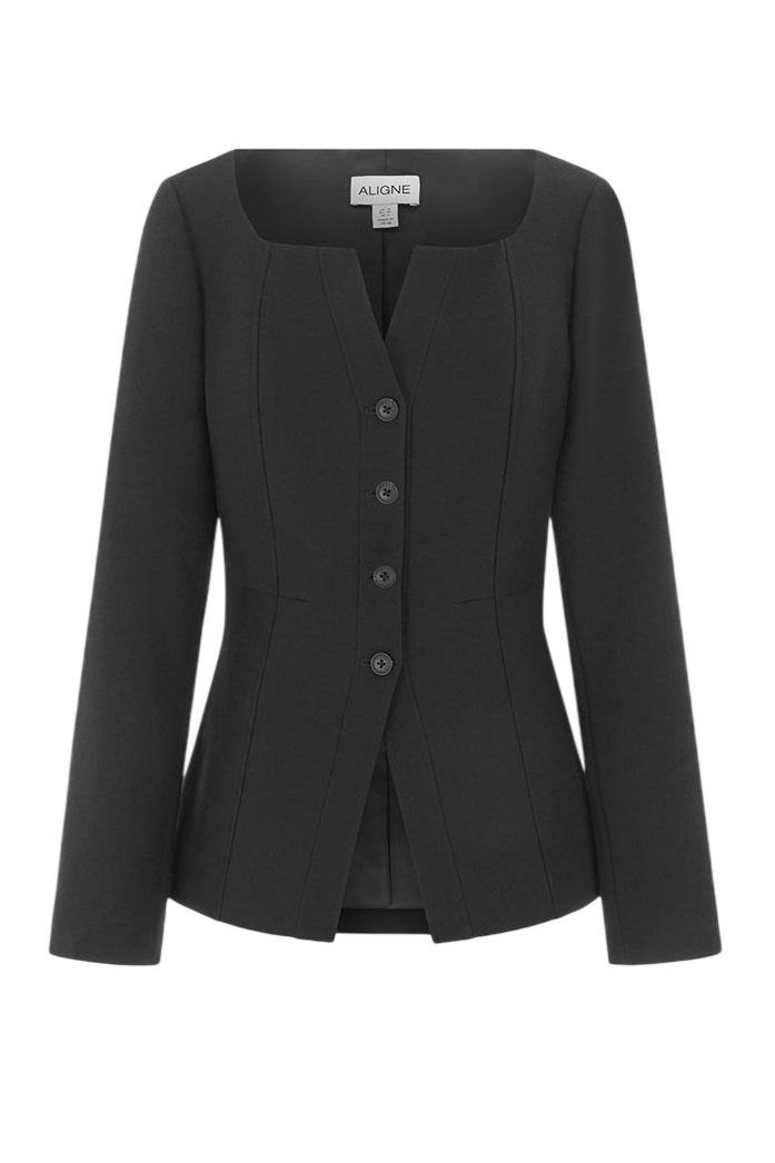 ALIGNE Black Emily Scoop V Neck Waisted Blazer UK 8