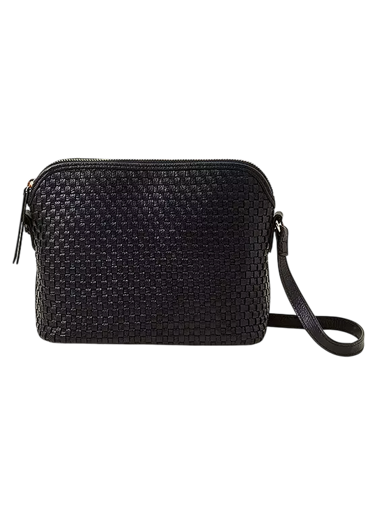 Accessorize Leather Woven Cross-body Bag Black