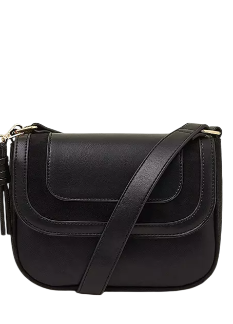 Accessorize Black Suedette Flap Cross-body Bag