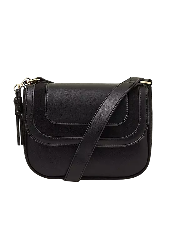 Accessorize Black Suedette Flap Cross-body Bag One Size