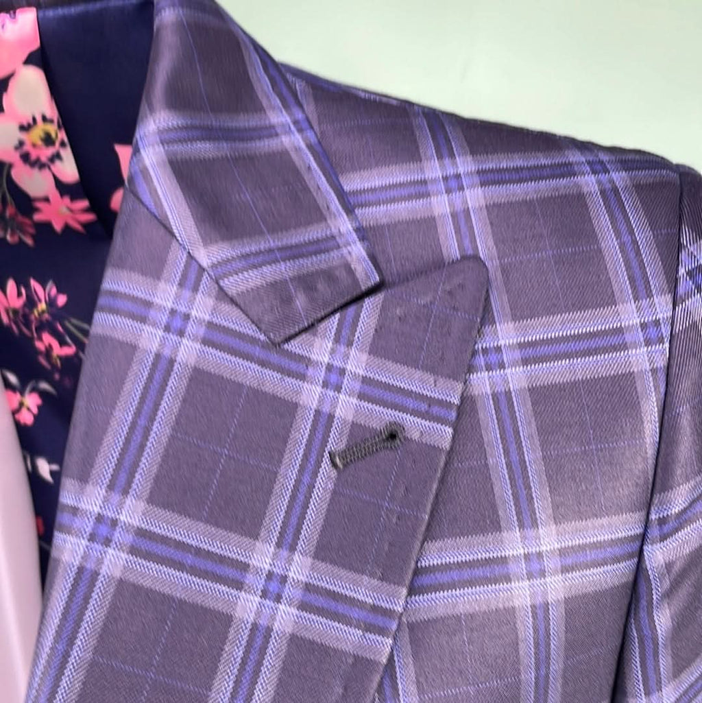 William Hunt Two Piece Wool Suit In Blue Tartan W38