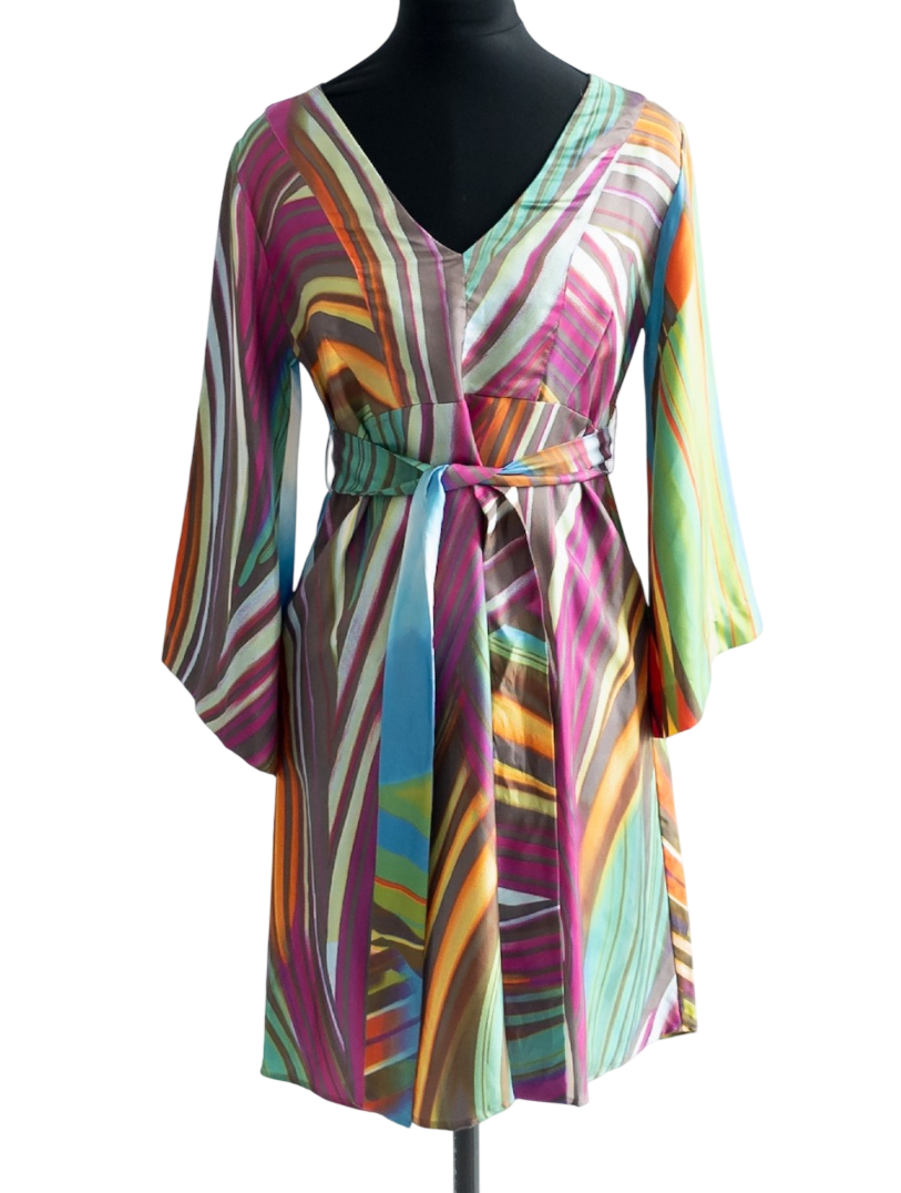 Ana Alcazar Multicoloured 100% silk  Retro Tunic Mini Dress UK 8