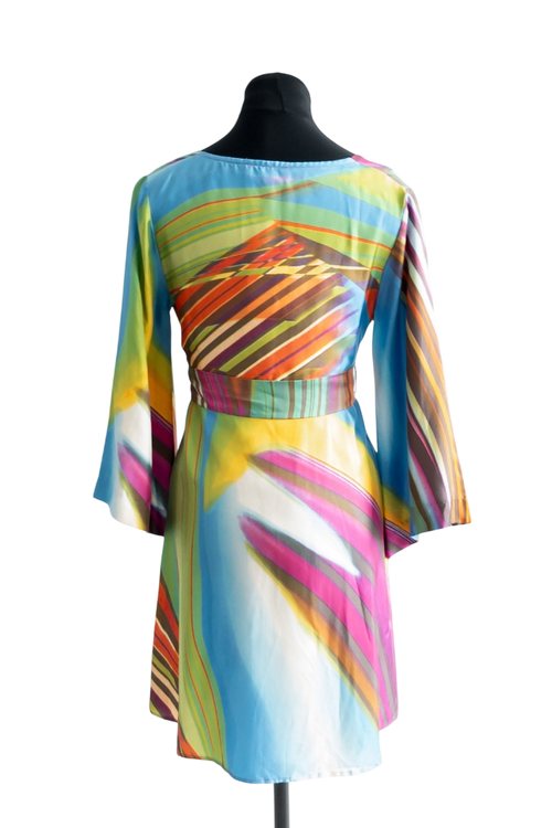 Ana Alcazar Multicoloured 100% silk  Retro Tunic Mini Dress UK 8