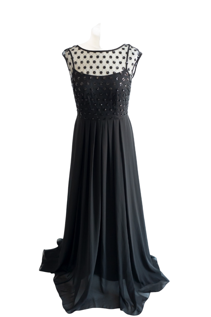 Coast Black Formal Sequin Mesh Maxi Dress UK 10