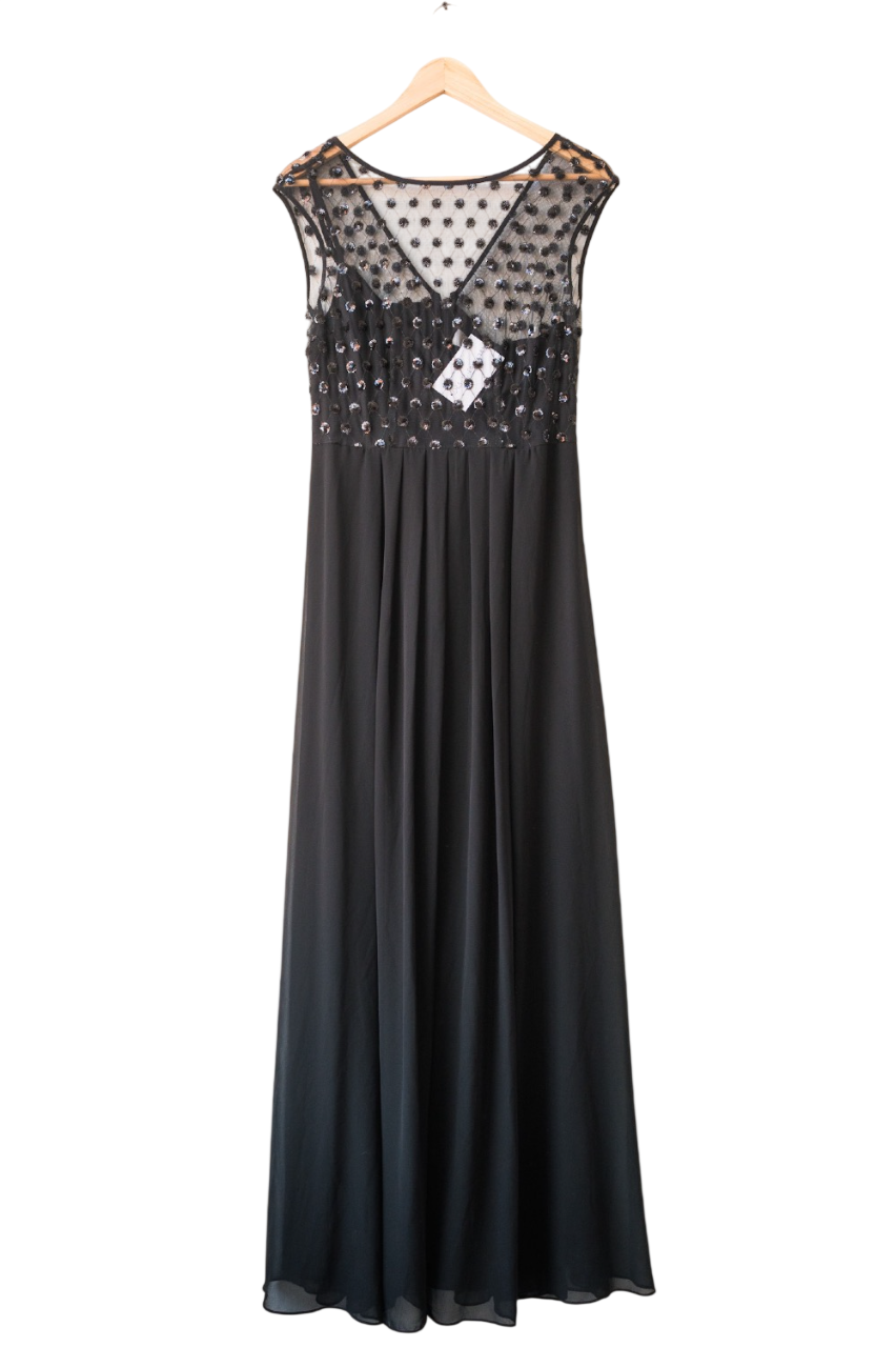 Coast Black Formal Sequin Mesh Maxi Dress UK 10
