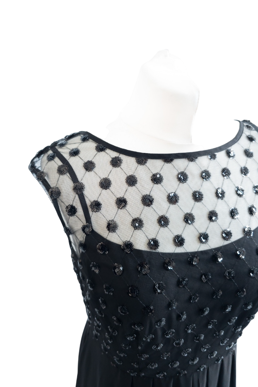 Coast Black Formal Sequin Mesh Maxi Dress UK 10