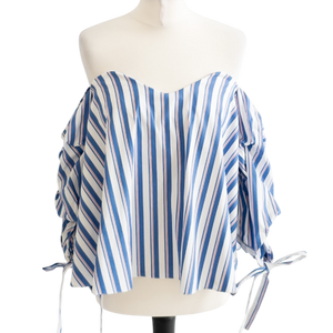 Caroline Constas Blue B8db Striped Off Shoulder Blouse UK S