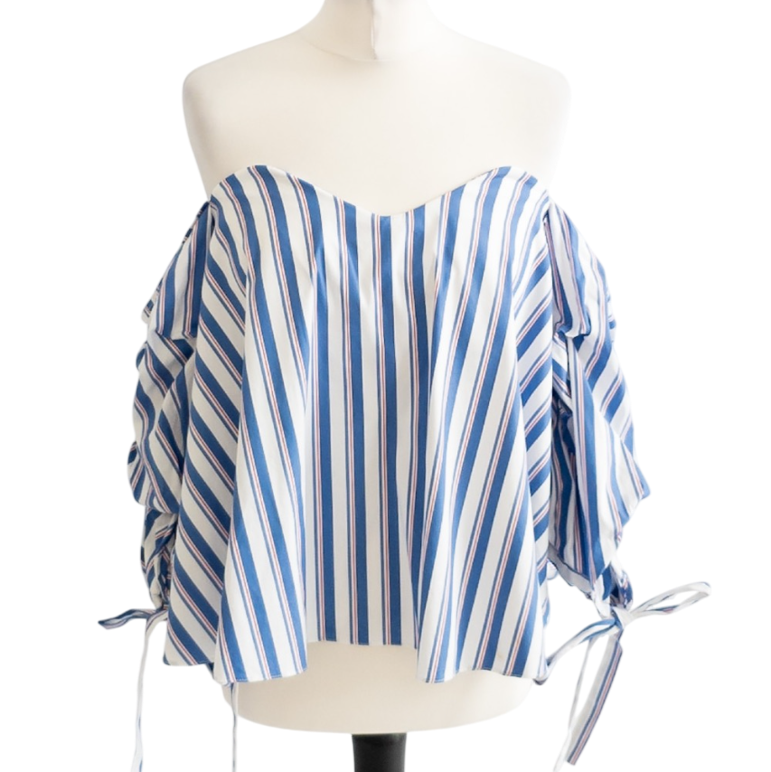 Caroline Constas Blue B8db Striped Off Shoulder Blouse UK S