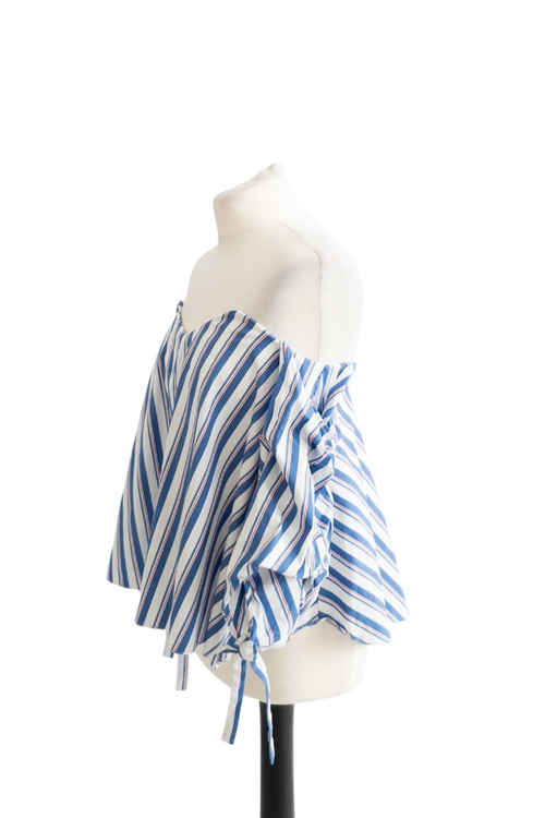Caroline Constas Blue B8db Striped Off Shoulder Blouse UK S