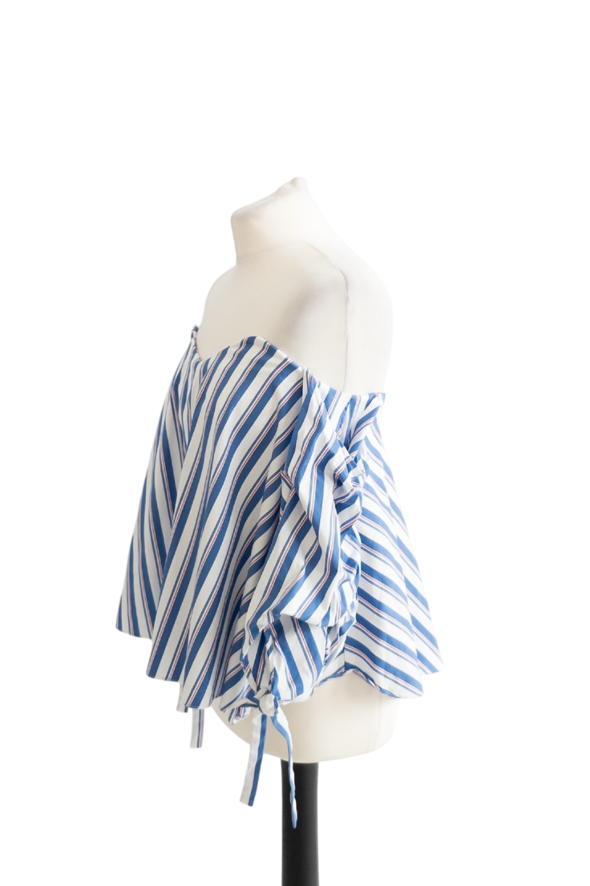 Caroline Constas Blue B8db Striped Off Shoulder Blouse UK S