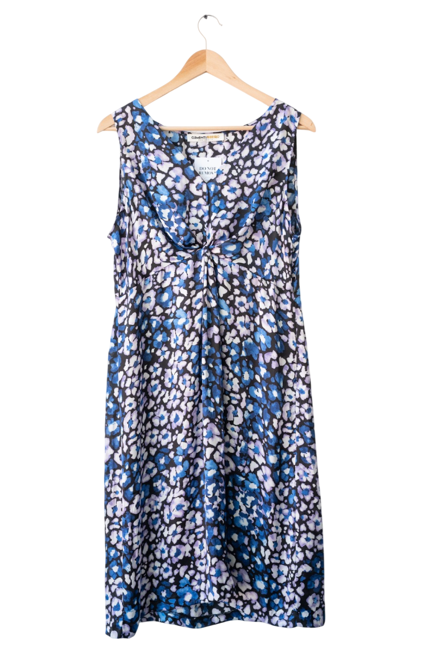 Clements Ribeiro Blue Satin Twist Front Sleeveless Dress UK M