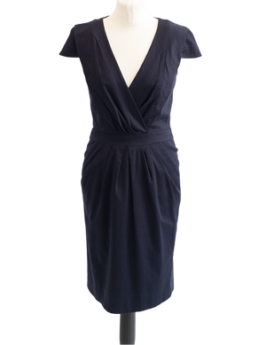 REISS Blue Pleated Wrap Style Bodycon Dress UK 10