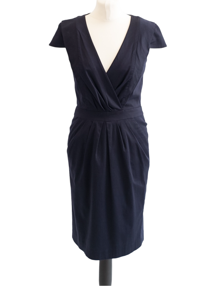 REISS Blue Pleated Wrap Style Bodycon Dress UK 10