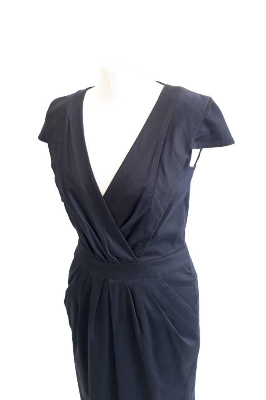 REISS Blue Pleated Wrap Style Bodycon Dress UK 10