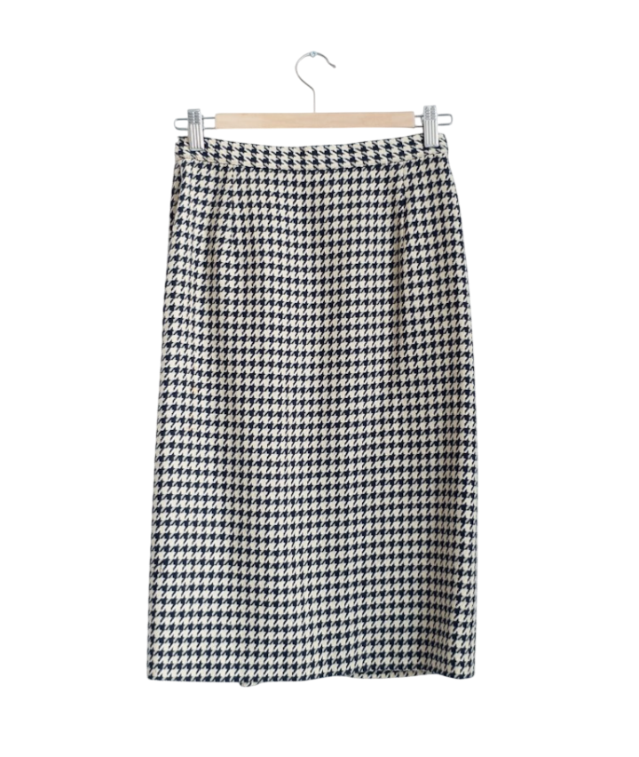 Alexon Black Wool Blend Doogtooth Pencil Skirt UK 10