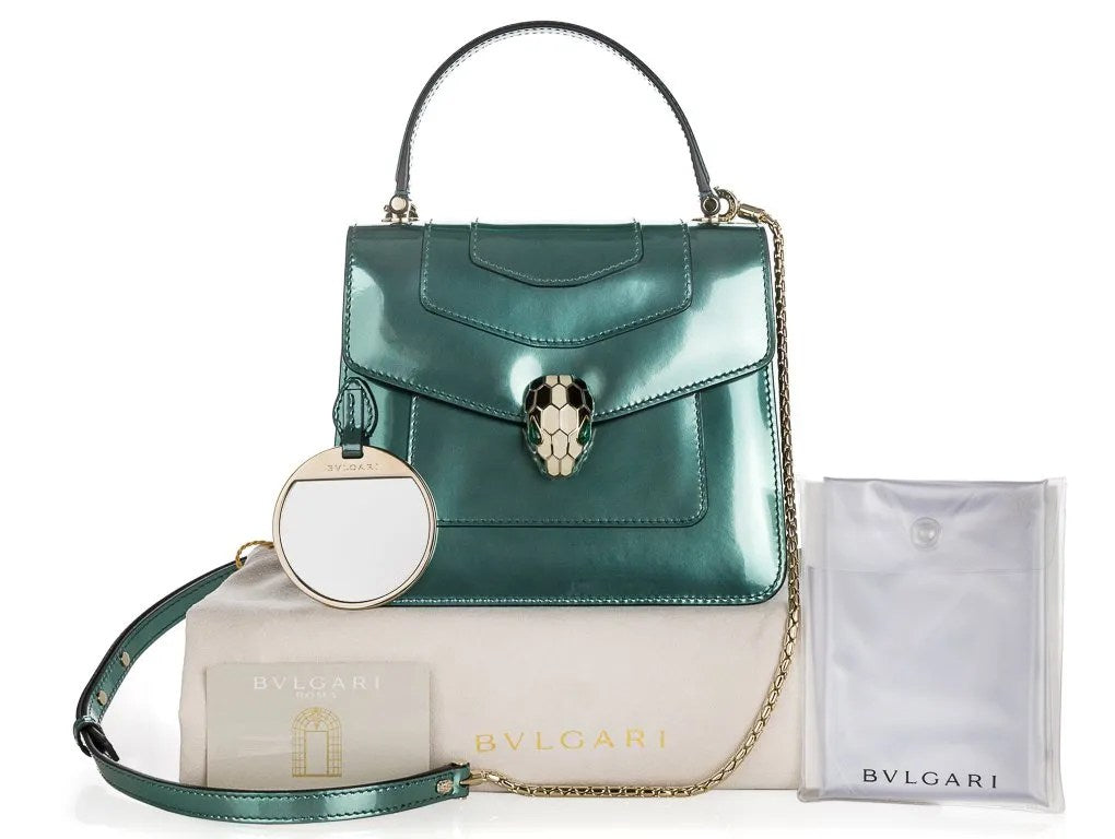 BVLGARI Green Polished Leather  Serpenti Forever Top-handle Bag