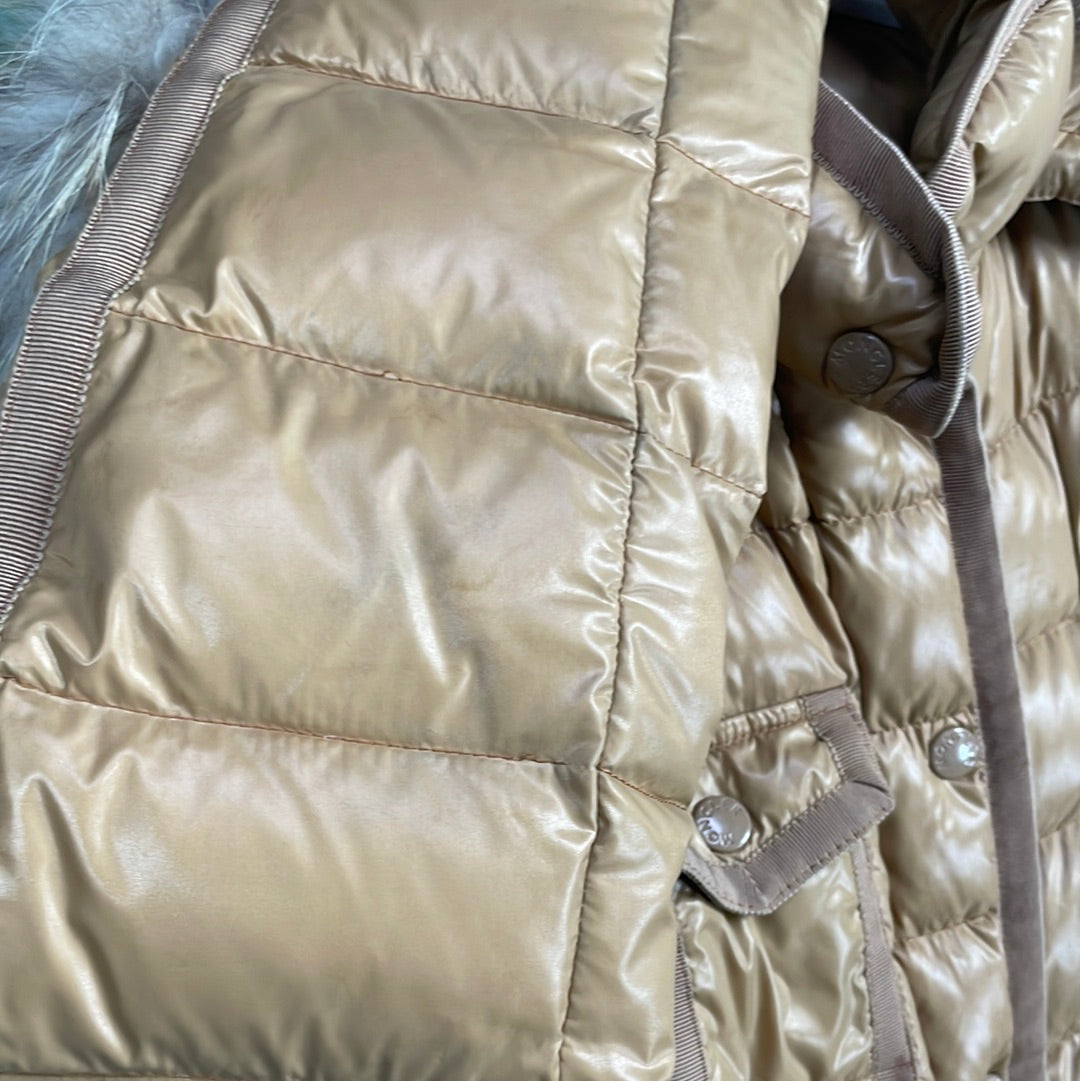 Moncler Beige Down Jacket With Fur Hood UK 10