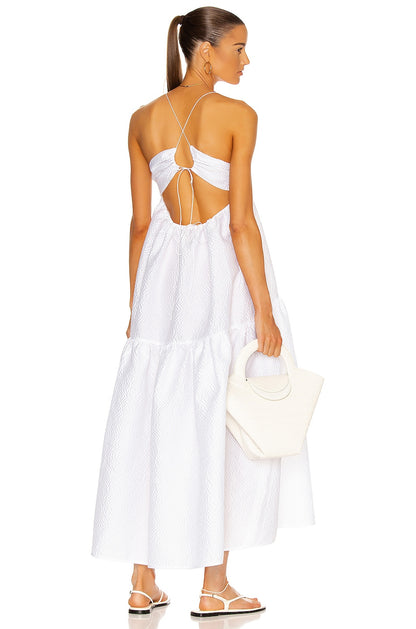 Cecilie Bahnsen White Hillary Tiered Cross Back Gown UK 8