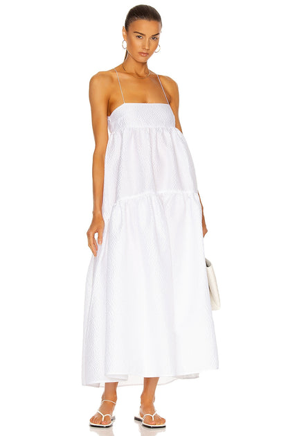 Cecilie Bahnsen White Hillary Tiered Cross Back Gown UK 8