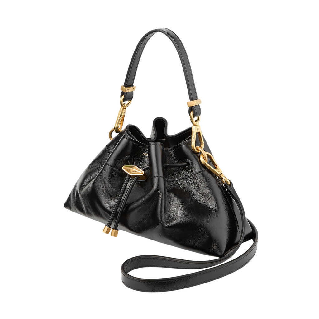 Jimmy Choo Cinch Small Black Soft Shiny Biker Leather Shoulder Bag