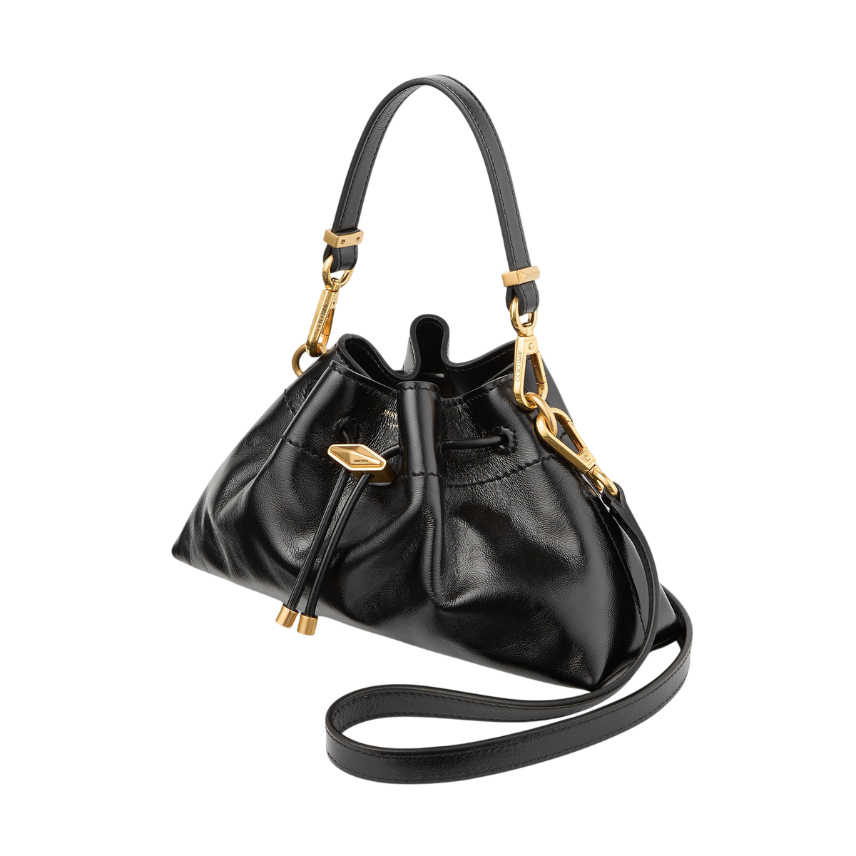 Jimmy Choo Cinch Small Black Soft Shiny Biker Leather Shoulder Bag