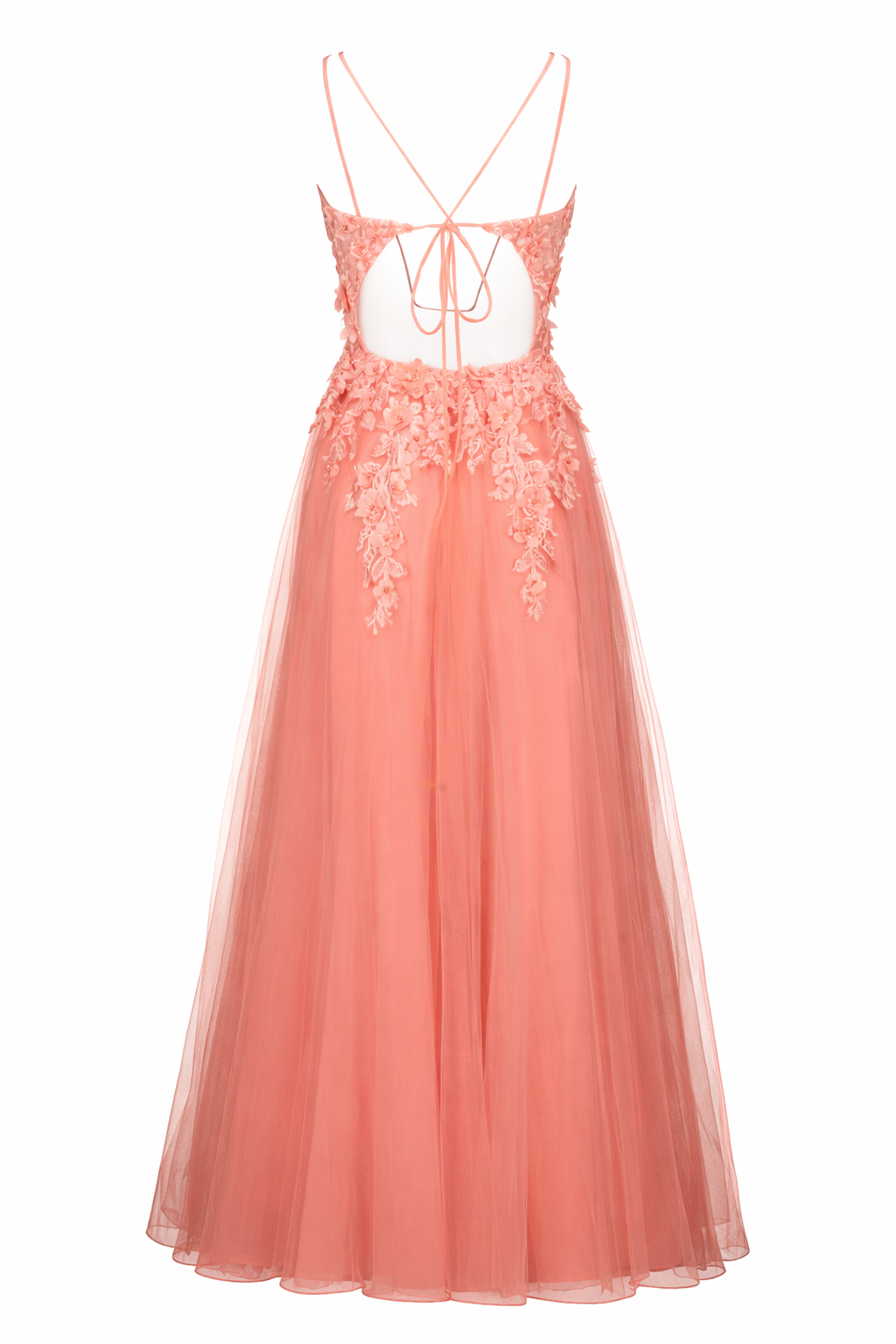 STACEES Orange Peach Tulle Flower Embellished Maxi Gown UK 12