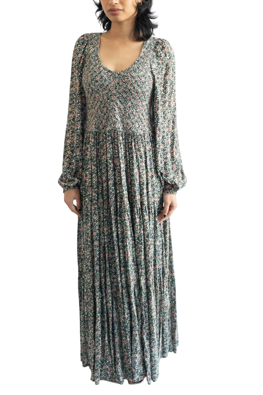 Apiece Apart Green Olivias Smocked Maxi Dress UK 8