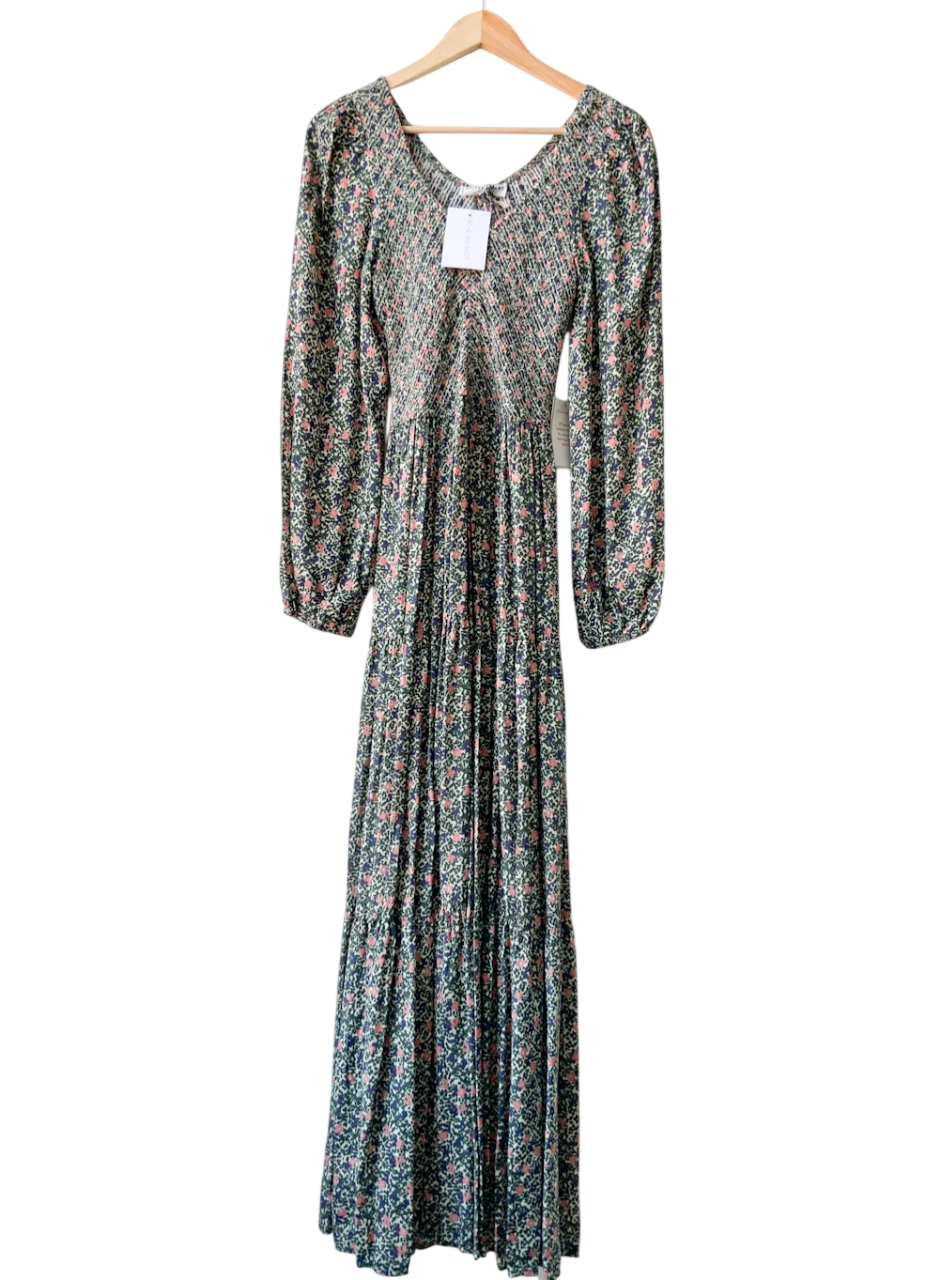 Apiece Apart Green Olivias Smocked Maxi Dress UK 8