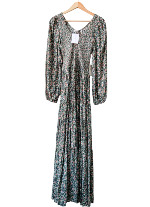 Apiece Apart Green Olivias Smocked Maxi Dress UK 8