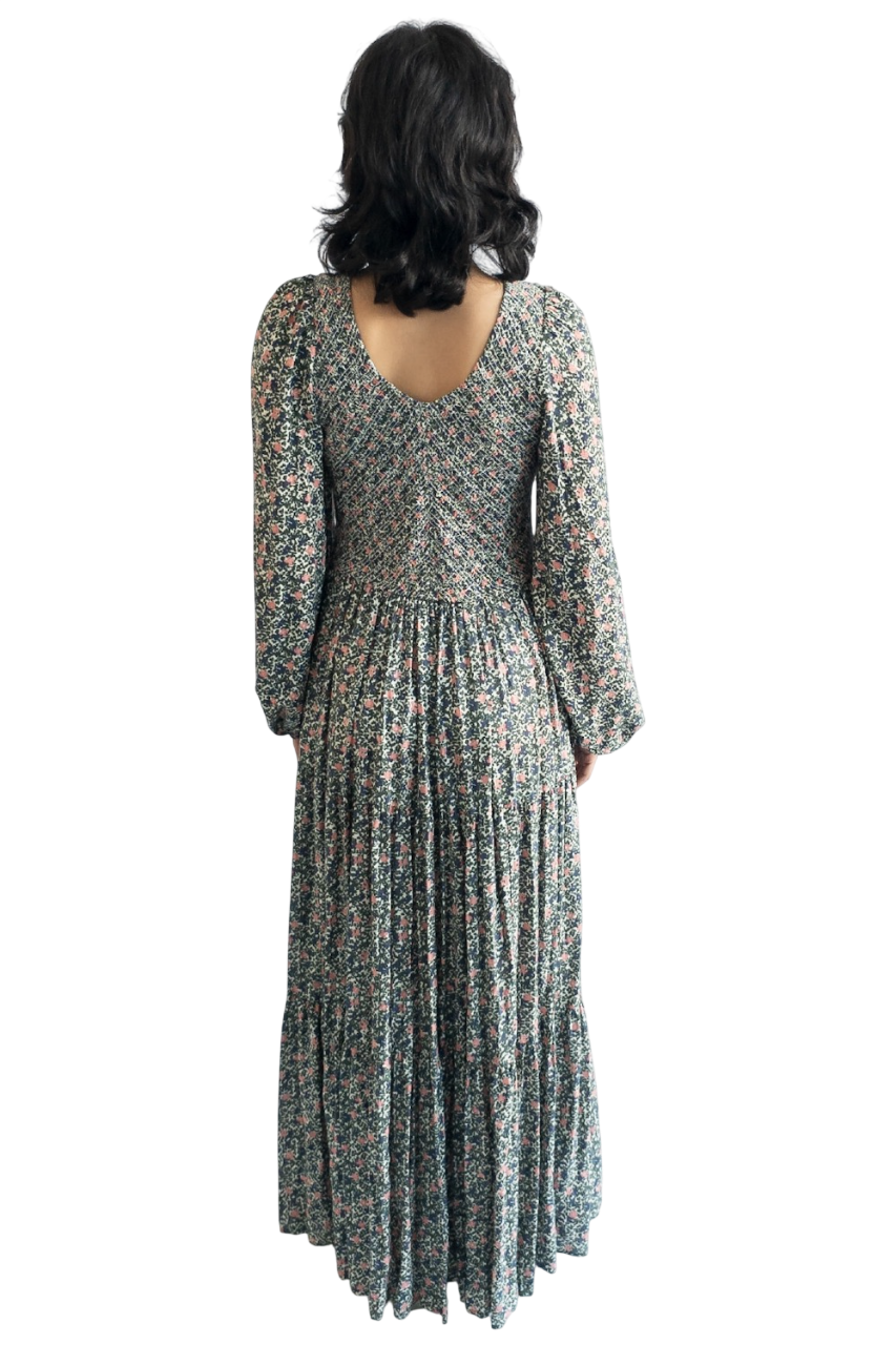 Apiece Apart Green Olivias Smocked Maxi Dress UK 8