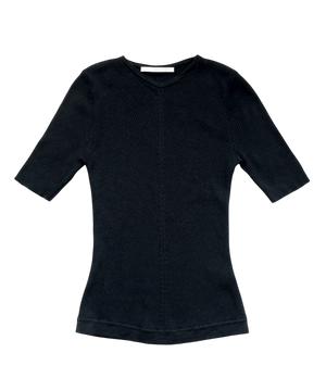 EMILIA WICKSTEAD Black Knitted 100% Wool Short Sleeve Top UK M