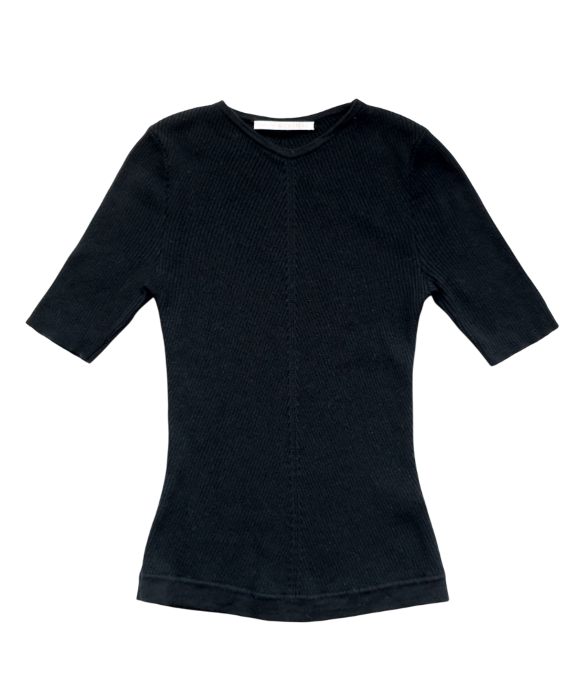 EMILIA WICKSTEAD Black Knitted 100% Wool Short Sleeve Top UK M