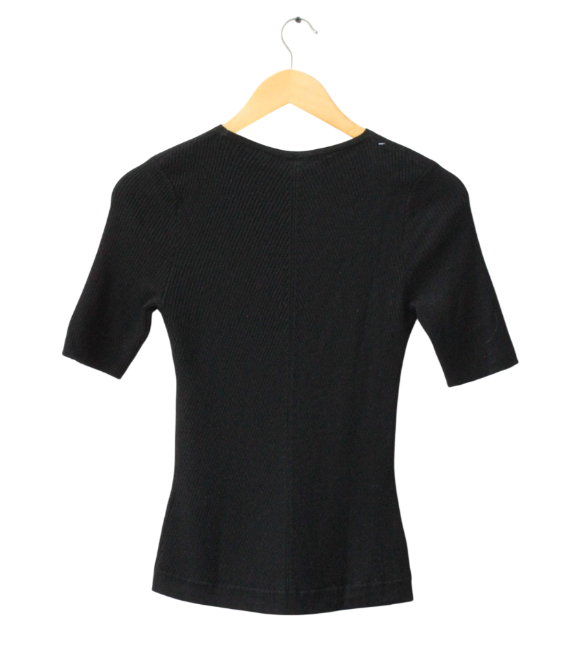 EMILIA WICKSTEAD Black Knitted 100% Wool Short Sleeve Top UK M