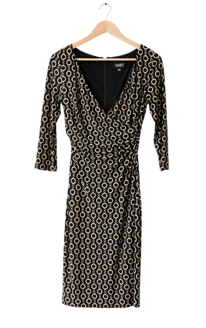 Adrianna Papell Black Chain Print Wrap Dress UK 8