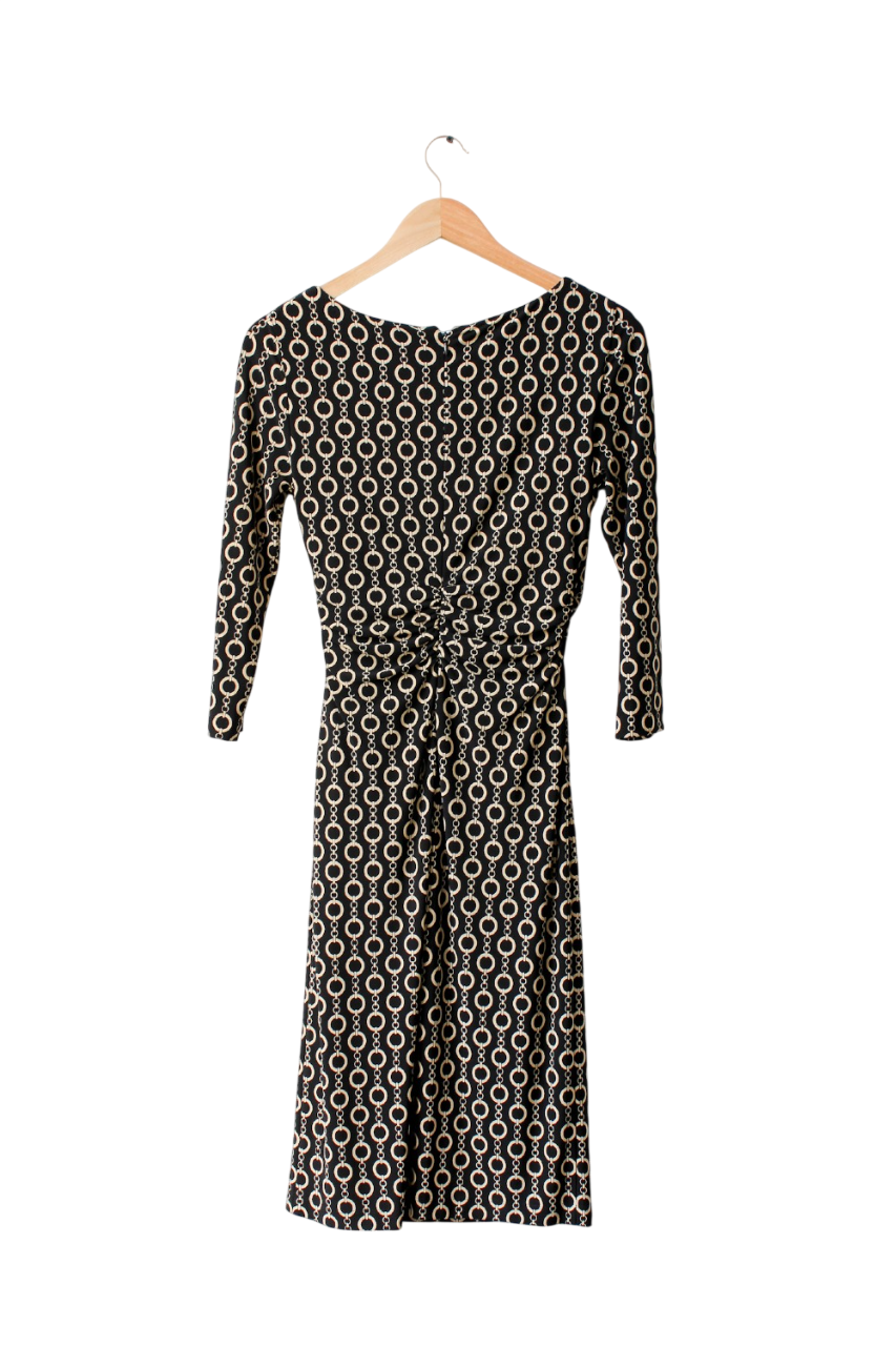 Adrianna Papell Black Chain Print Wrap Dress UK 8