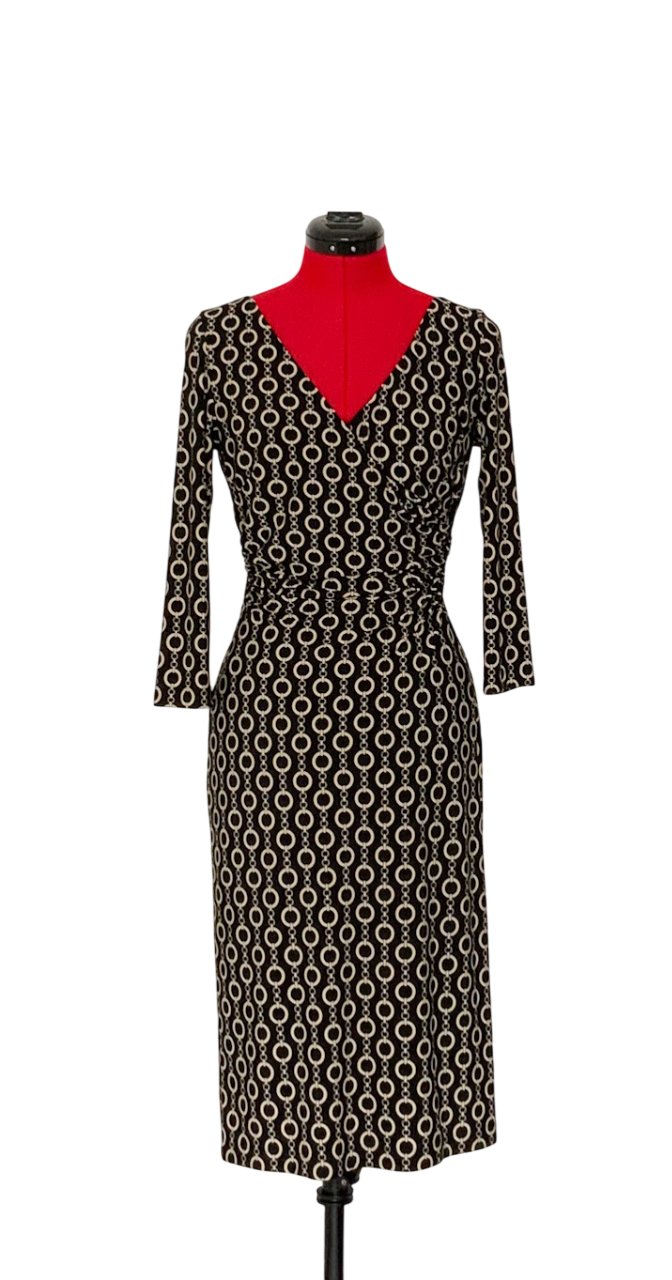 Adrianna Papell Black Chain Print Wrap Dress UK 8