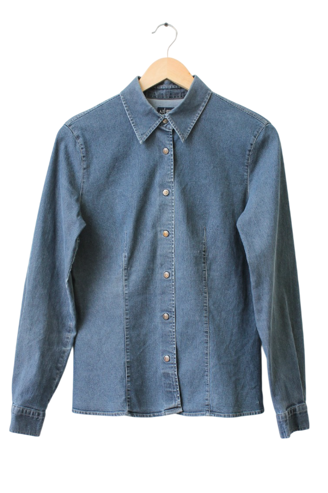 Armani Jeans Blue D607 Fitted Denim Shirt UK 12/14
