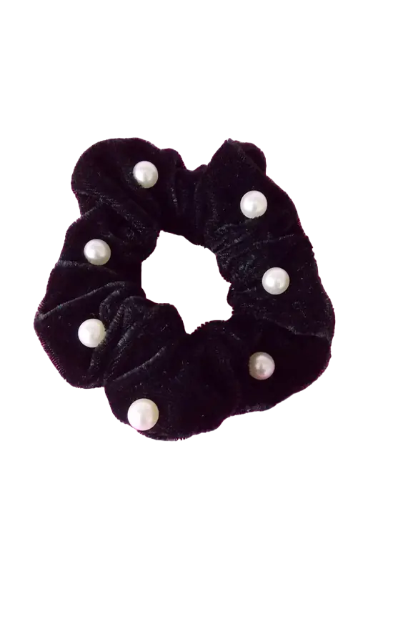 SCRUNCHI Black Pearl Embellished Velvet Scrunchie