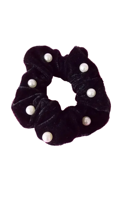 SCRUNCHI Black Pearl Embellished Velvet Scrunchie