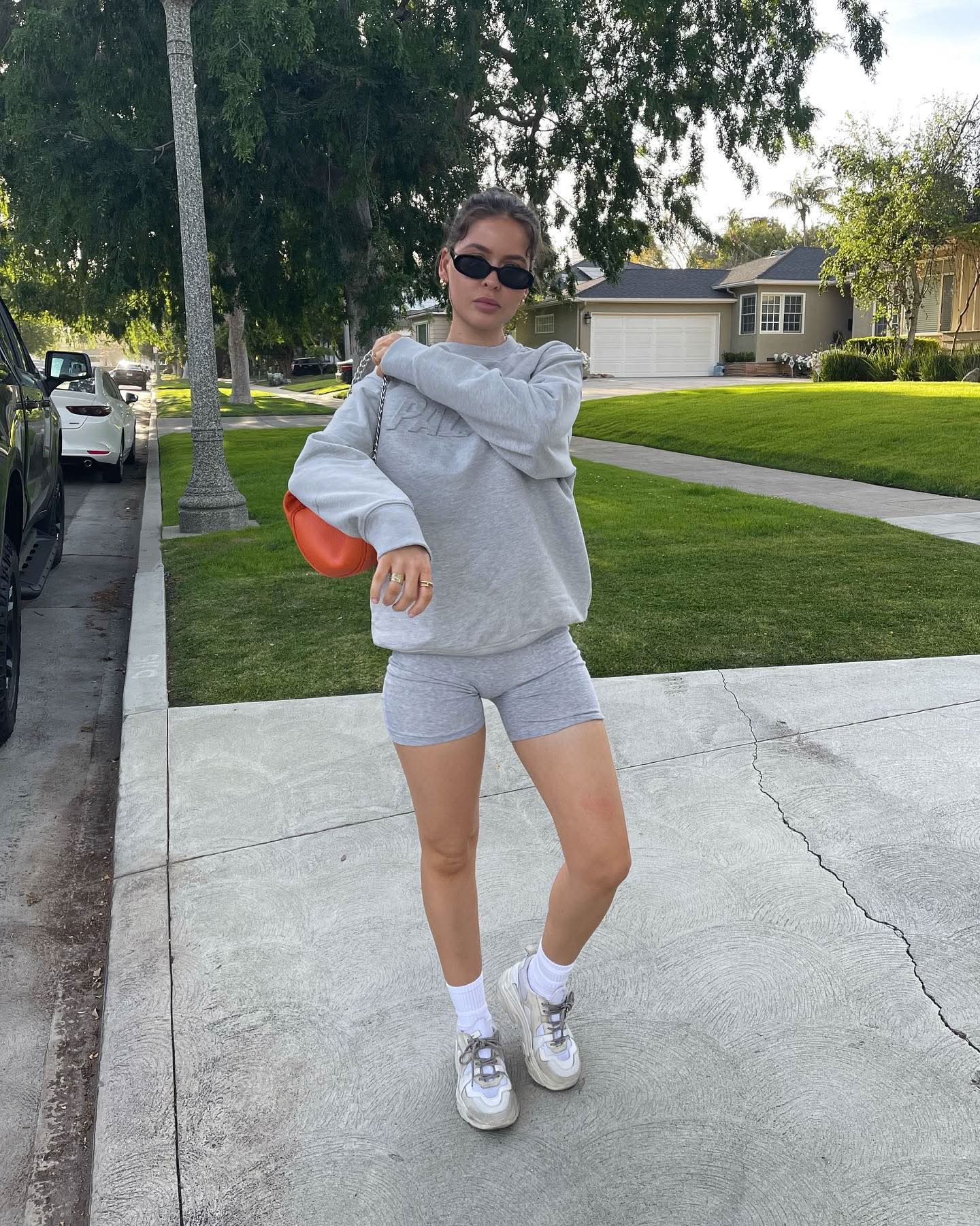 BY FAR Orange Baby Cush Pebbled Leather Top Handle Chain Bag