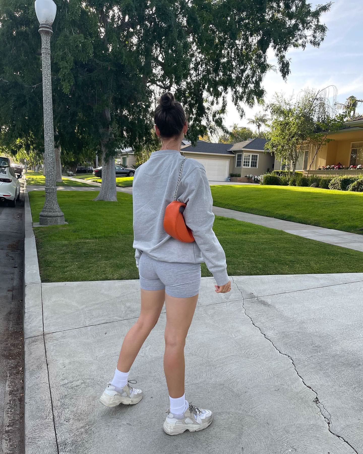 BY FAR Orange Baby Cush Pebbled Leather Top Handle Chain Bag