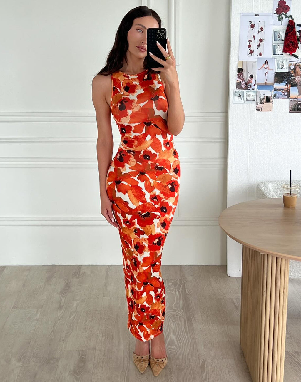 SLA The Label Orange Floral Maxi Dress UK XXS