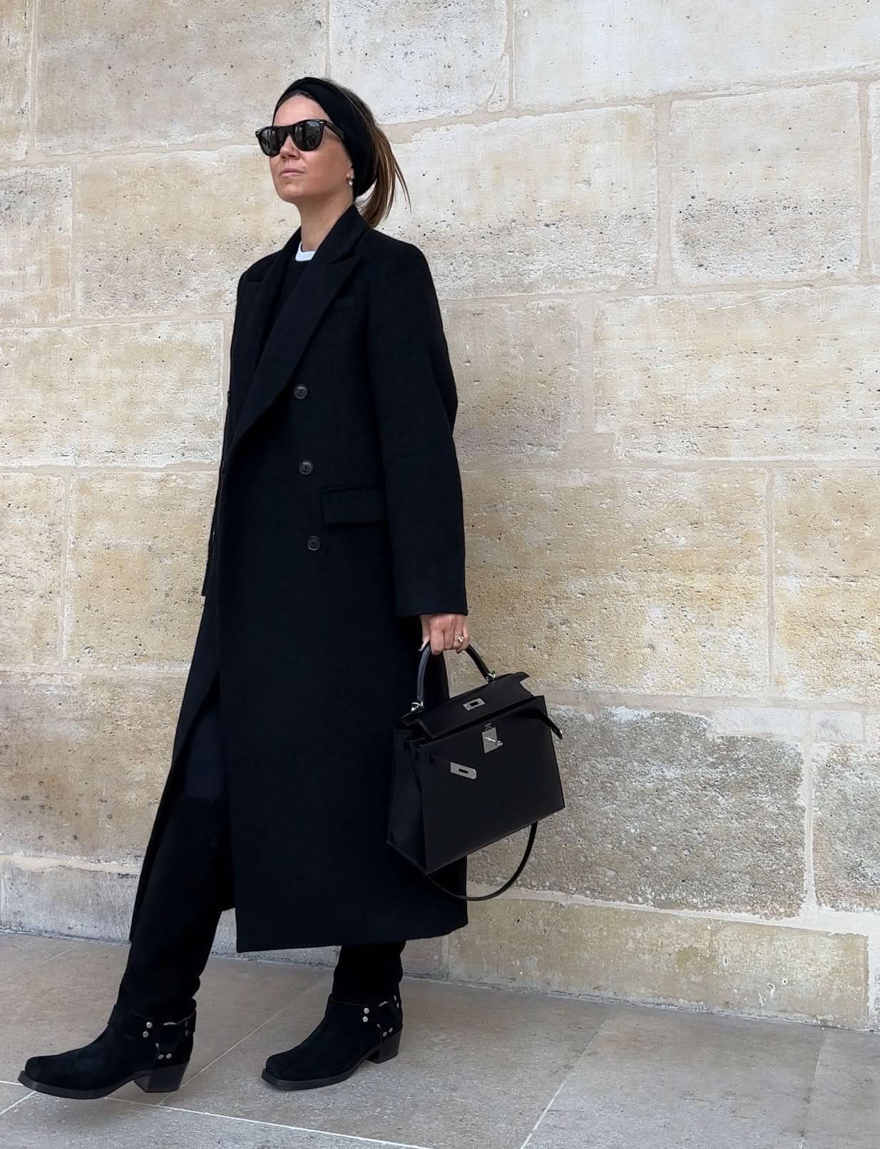 Almada Label Black Double-breasted Wool & Mohair Blend Coat UK S